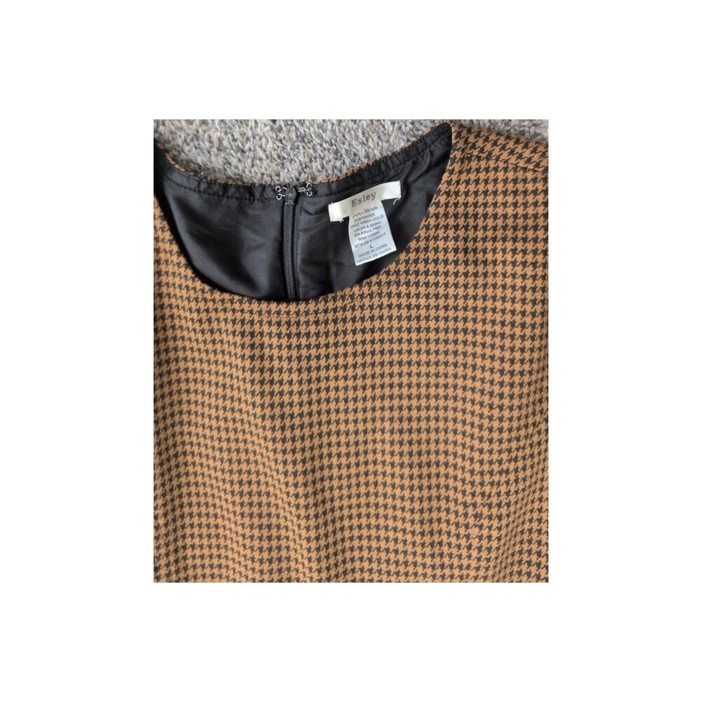 Esley Houndstooth Peplum Sheath Dress Brown Black Orange Accents Size Large EUC - Picture 2 of 3